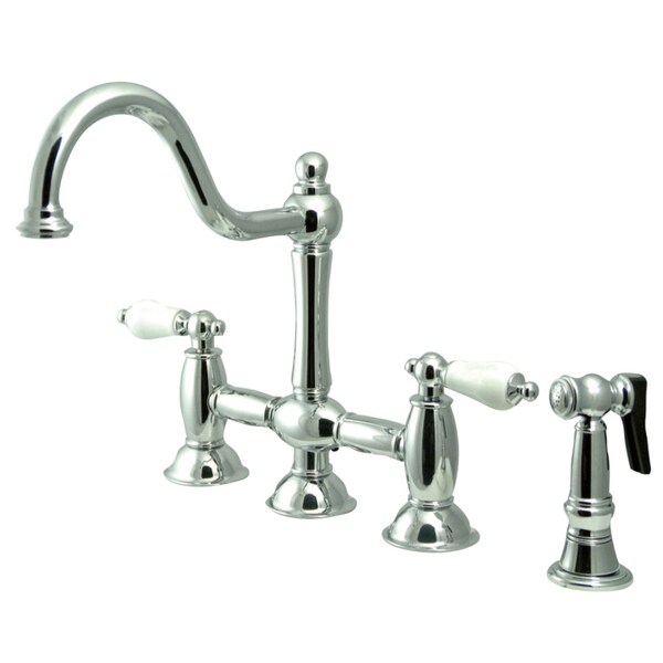 KS3791PLBS Restoration Bridge Kitchen Faucet W/ Brass Sprayer, Chrome